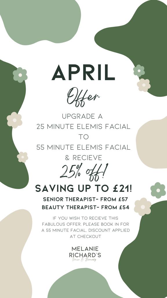 Elemis facials offers at melanie richards hair and beauty salon in peterborough